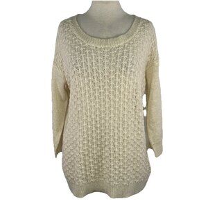 Covington Sz XL Gold Metallic 3/4 Sleeve Crew Neck Sweater Cream Textured Front